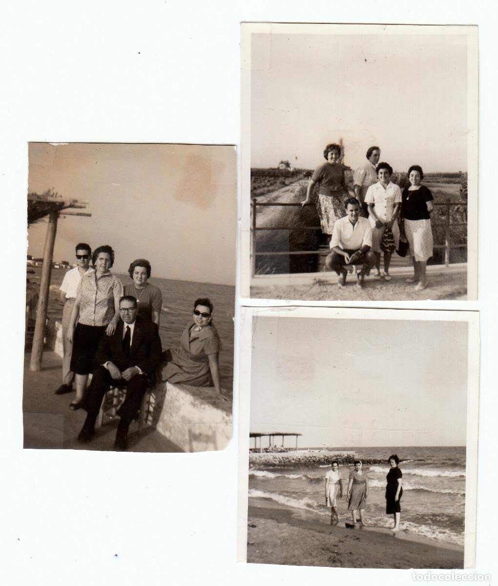 Fotograf&iacute;a antigua: Tres fotos. Playa, huerta, puente. San Carlos de la R&aacute;pita, Tarragona. A&ntilde;os 60 g aa