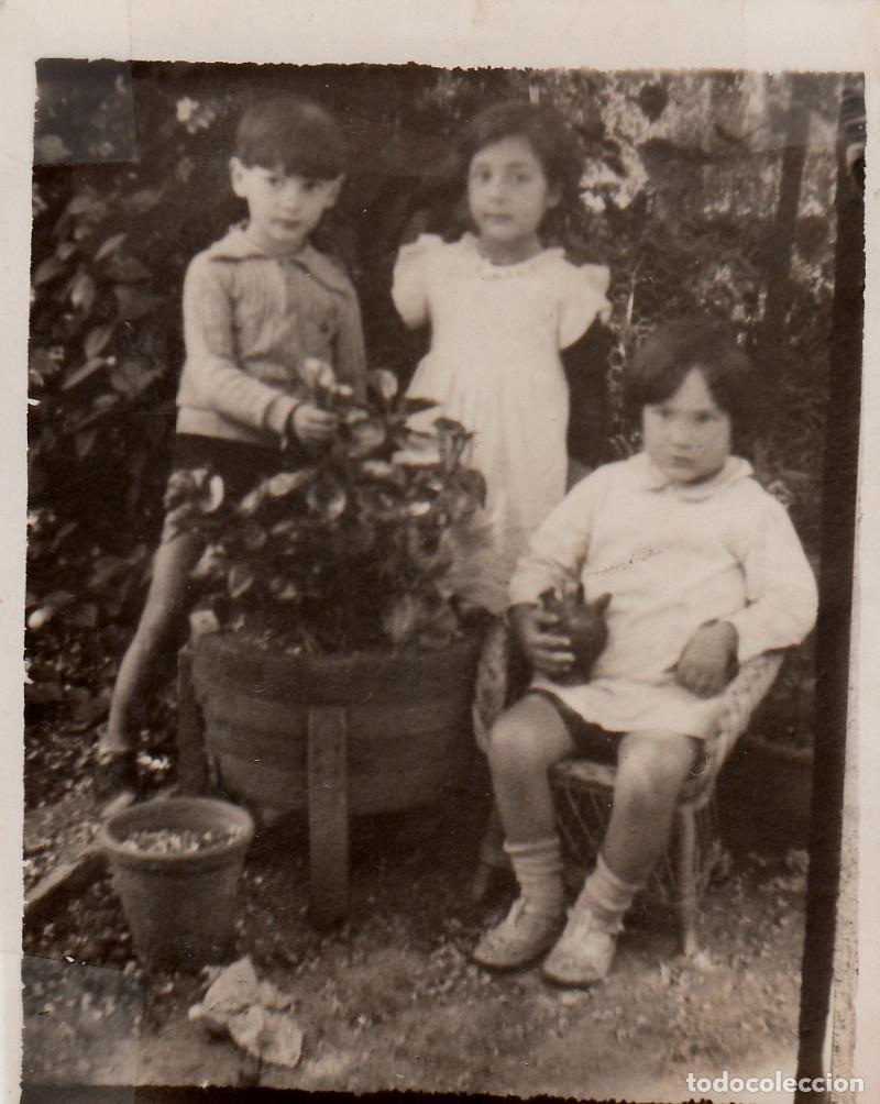 Fotograf&iacute;a antigua: Ni&ntilde;os peque&ntilde;os en el jard&iacute;n. A&ntilde;os 30 g aa