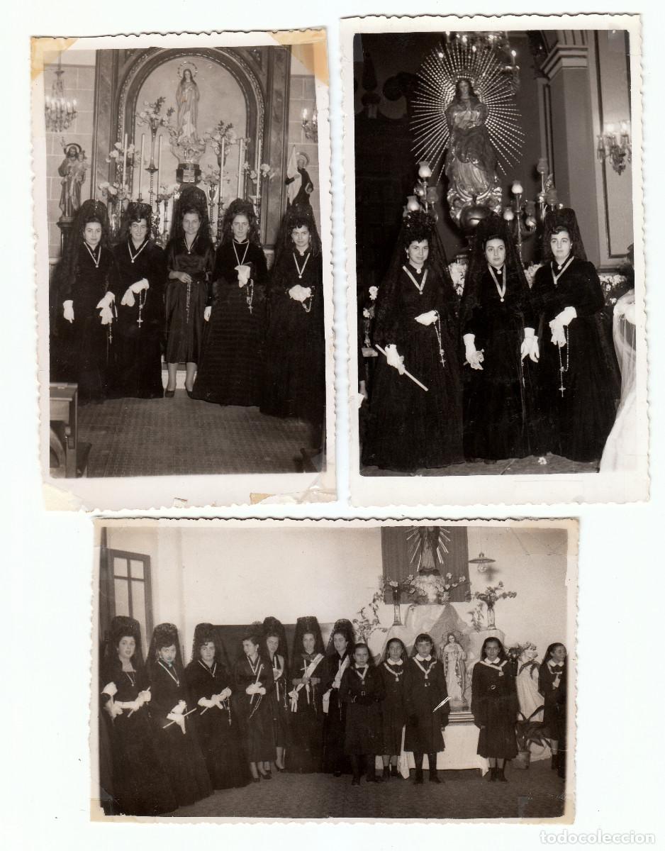 Fotografia antica: 3 fotos. Clavariesas. Festeras con peineta y mantilla. Caba&ntilde;al, Val&egrave;ncia. A&ntilde;os 50 g aa