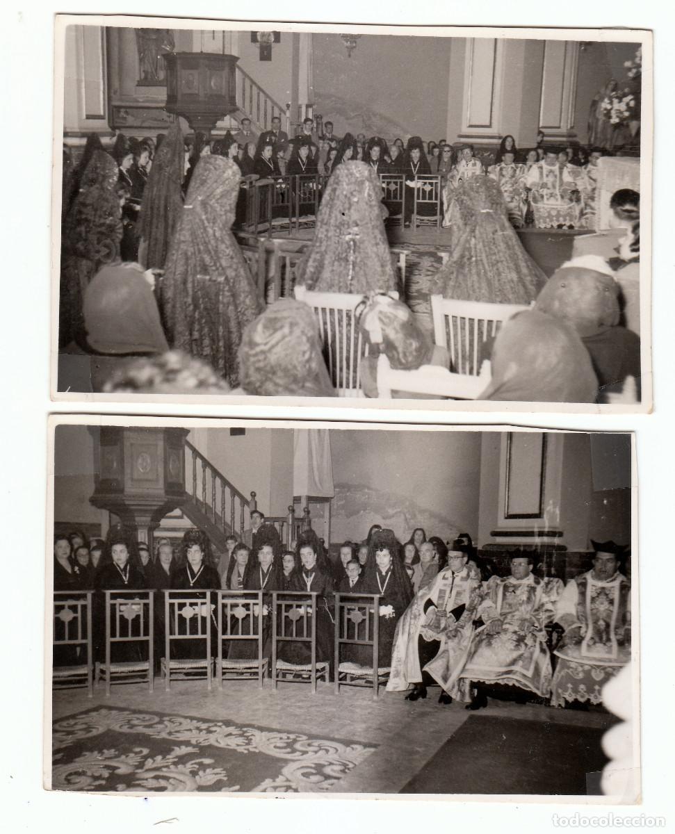 Fotograf&iacute;a antigua: 2 fotos. Clavariesas. Festeras con peineta y mantilla en la iglesia. Caba&ntilde;al, Val&egrave;ncia? A&ntilde;os 50 g aa