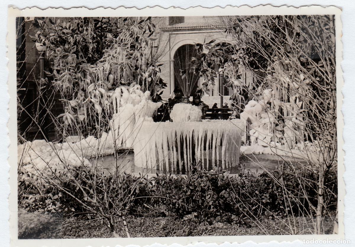Fotograf&iacute;a antigua: Paisaje helado. Fuente en el jard&iacute;n cubierta de hielo. A&ntilde;os 50 g aa