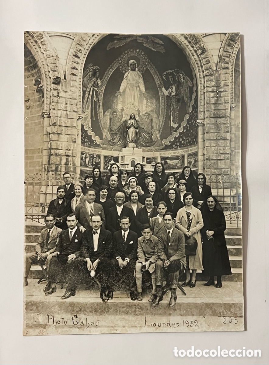 Fotograf&iacute;a antigua: VASCOS de Peregrinaci&oacute;n a Lourdes.. Bas&iacute;lica del Rosario.. Photo Gabou, (a.1932) Med&iacute;das: 18 x 24