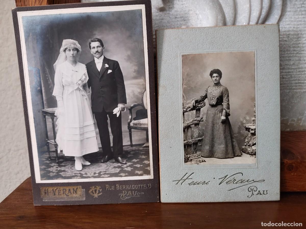 Fotografia antiga: Pareja de fotograf&iacute;as estudio Henri V&eacute;ran, Pau. Matrimonio y Dama. 1919.