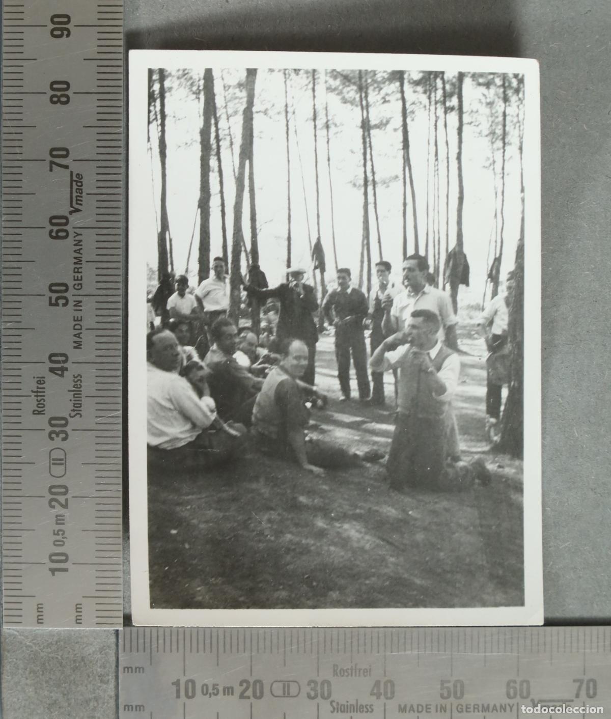 Photographie ancienne: FOTOGRAFIA. Grupo de hombres en un pinar. CELEBRACION hacia 1940