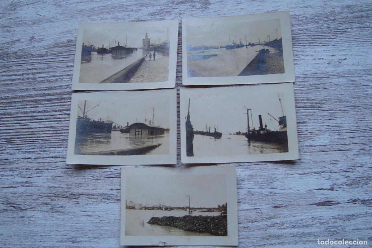Fotografia antiga: ANTIGUO CONJUNTO 5 FOTOGRAFIAS MUELLES Y BARCOS RIO GUADALQUIVIR SEVILLA PRINCIPIOS DEL XX.
