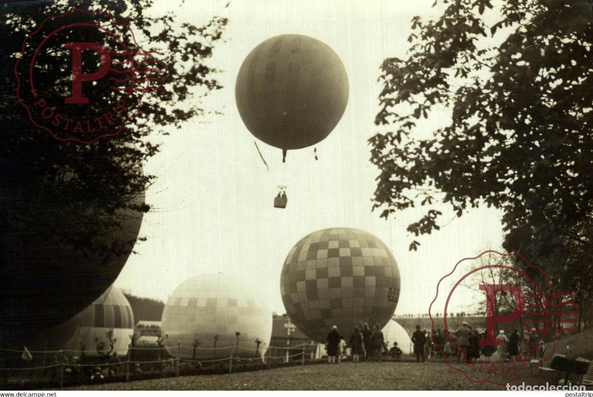 Fotograf&iacute;a antigua: SAINT CLOUD SPHERIQUES BALLONS POUR LA COUPE ALFRED LEBLANC BALLONS LIBRES WIDE WORLD P17*12CM AVION