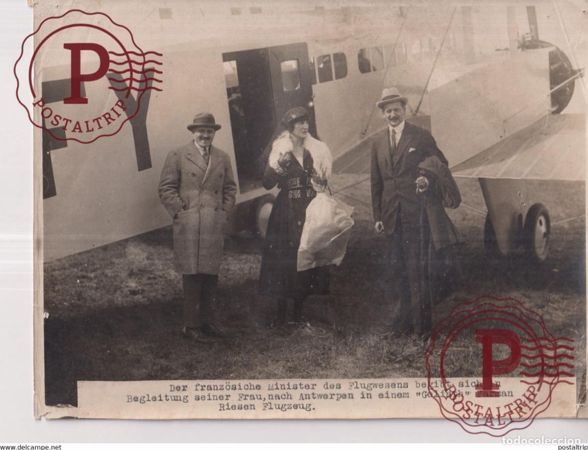 Fotografia antiga: GOLIATH FARMAN ANGERS EN AVION SECRETAIRE LETAT A LAERONAUTIQUE M HANDIN VA ASSISTER A 24*18CM