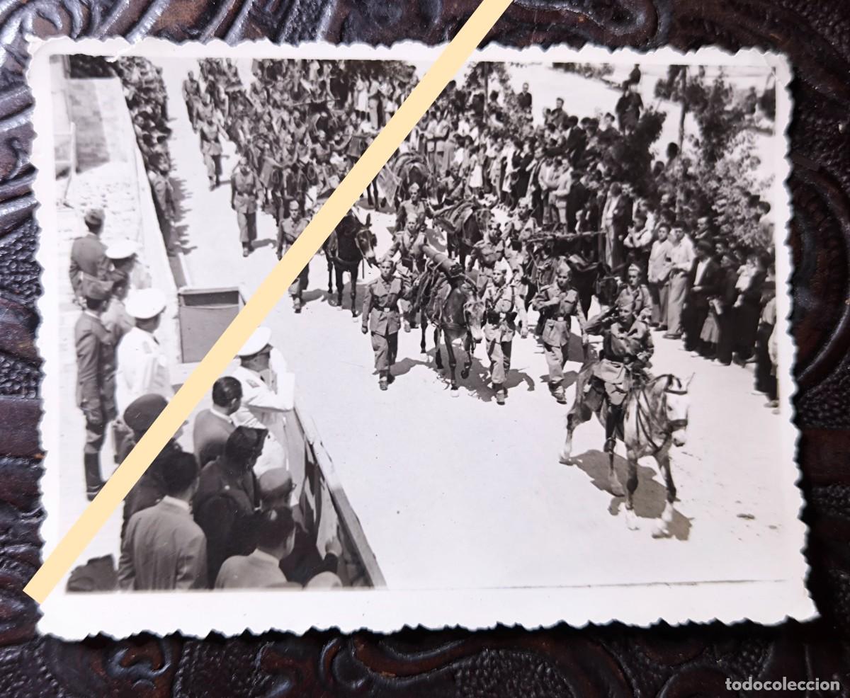 Fotograf&iacute;a antigua: Antigua fotograf&iacute;a. Requena. Desfile militar Ca&ntilde;ones de infanter&iacute;a y tropas a caballo. A&ntilde;os 40/50