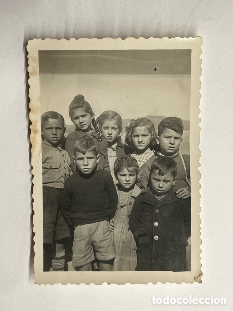 Fotograf&iacute;a antigua: J&Aacute;TIVA. Foto Luz, Vila.. Excursi&oacute;n Ni&ntilde;os con el Maestro. Postguerra Civil Espa&ntilde;ola (h.1945?)