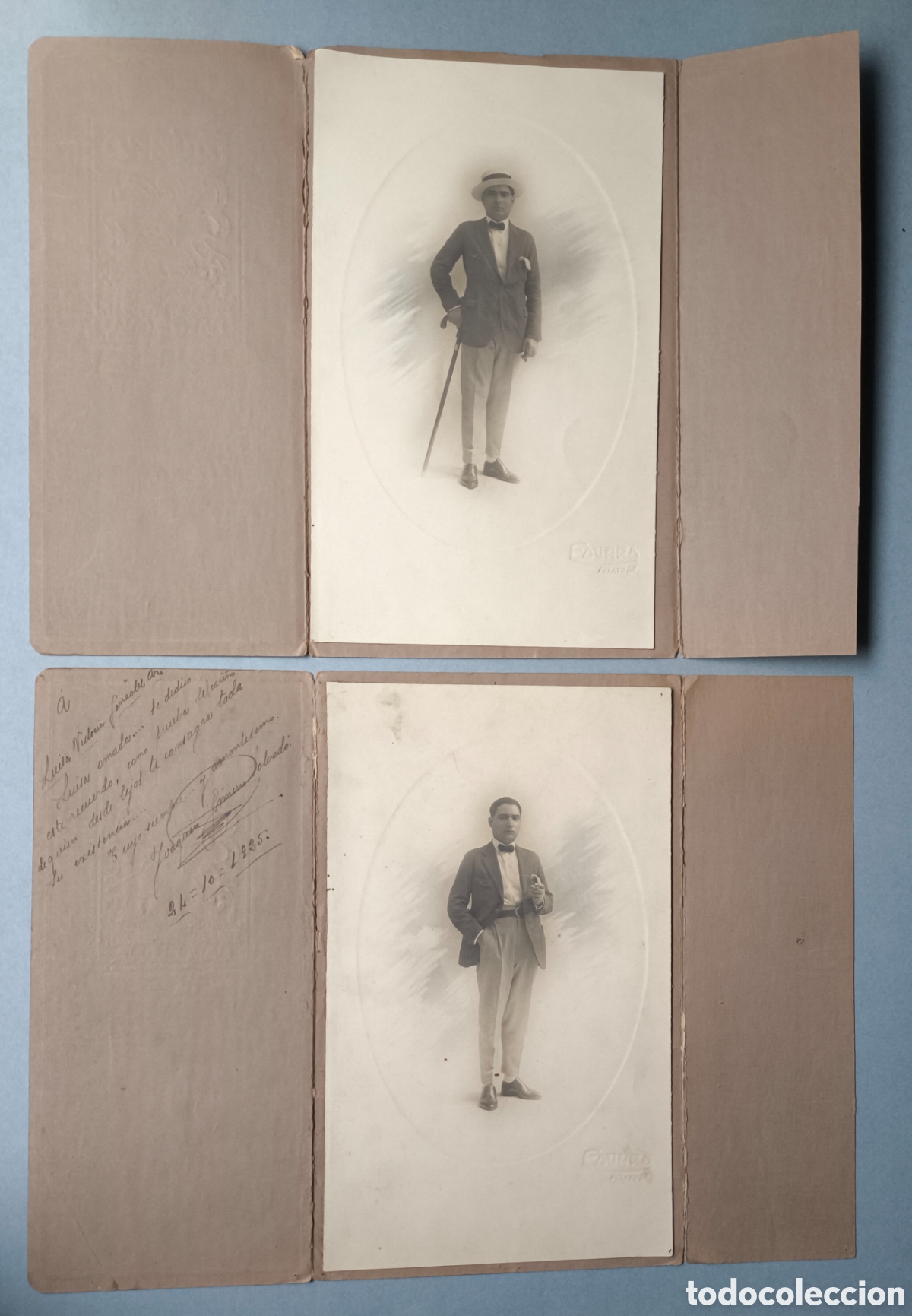 Fotograf&iacute;a antigua: FOTOGRAF&Iacute;A RETRATO DE ESTUDIO JOVEN SOMBRERO CANOTIER Y PAJARITA ESTUDIO DUARD BARCELONA 1925