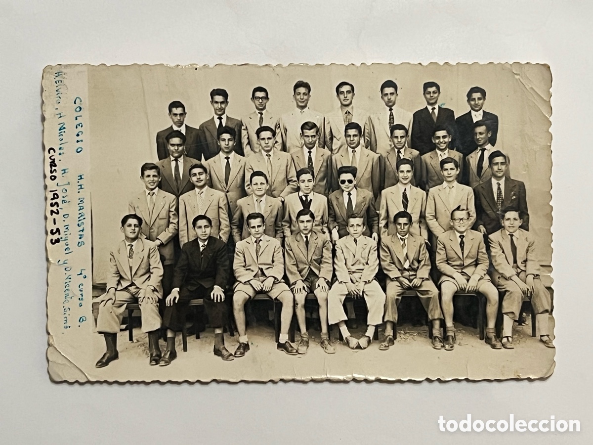 Fotograf&iacute;a antigua: VALENCIA, 4o. Curso B. Recuerdo Escolar Hermanos Maristas.. CURSO 1952-53, reverso nombres..