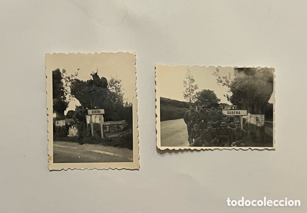 Fotograf&iacute;a antigua: RUBENA, Burgos (2) Fotograf&iacute;as N-1.. Soldados espa&ntilde;oles de camino al lugar de destino (a.1961)