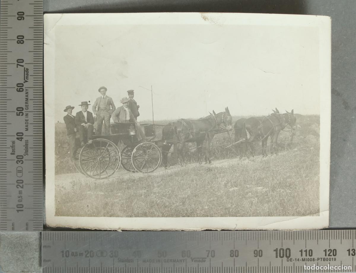 Fotograf&iacute;a antigua: FOTOGRAFIA. Carro tirado por mulas con hombres hacia 1900