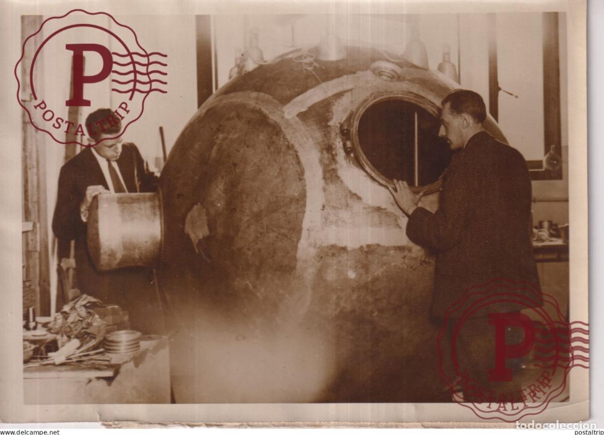 Fotograf&iacute;a antigua: MAX COSYNS ET M DE BRUYN ASCENSION STRATOSPHERIQUE BALLON VAILLANTS AERONAUTES 16*12CM press photo S