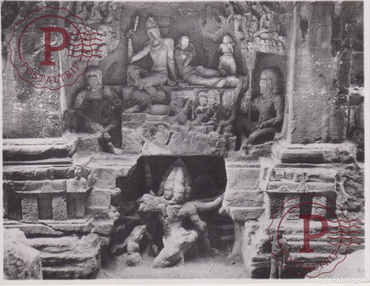 Fotograf&iacute;a antigua: ASIA. INDIA. INDE. ELLORA. RAVANA UPSETTING SHIVA IN HIS HEAVEN KAILASHA. PHOTO FOTO. 21X16CM