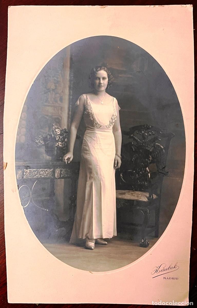 Photographie ancienne: KAULAK MADRID, MAGN&Iacute;FICA FOTOGRAF&Iacute;A DE DAMA ELEGANTE, A&Ntilde;OS 30, GRAN FORMATO, 27,3 X 17,4 CM