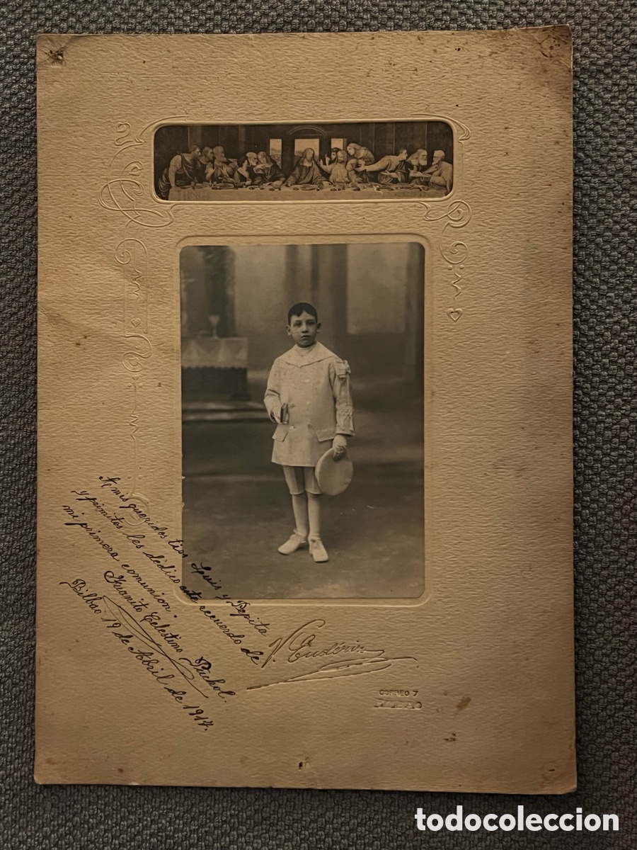 Photographie ancienne: BILBAO.. Ni&ntilde;o Primera Comuni&oacute;n Juanito Celestino Puchol. Retrato de Estudios. Abril de 1917