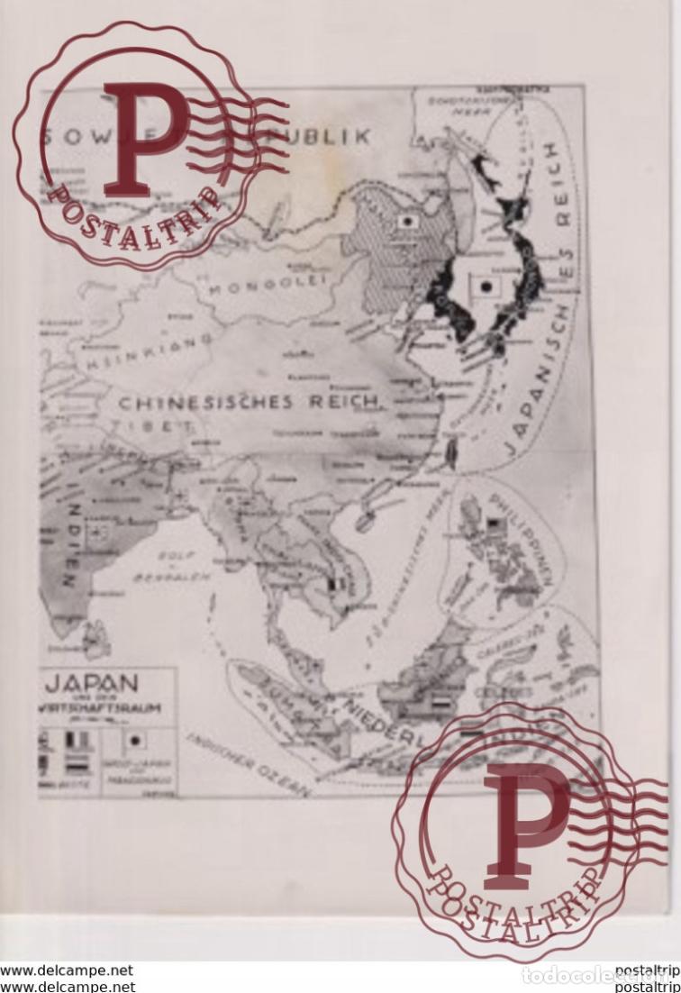 Photographie ancienne: KARTENSKIZZE JAPAN UND SEIN WIRTSCHAFTSRAUM TIBET CHINA INDIEN WW2 WORLD WAR.18*13CM PRESS FOTO JAPO