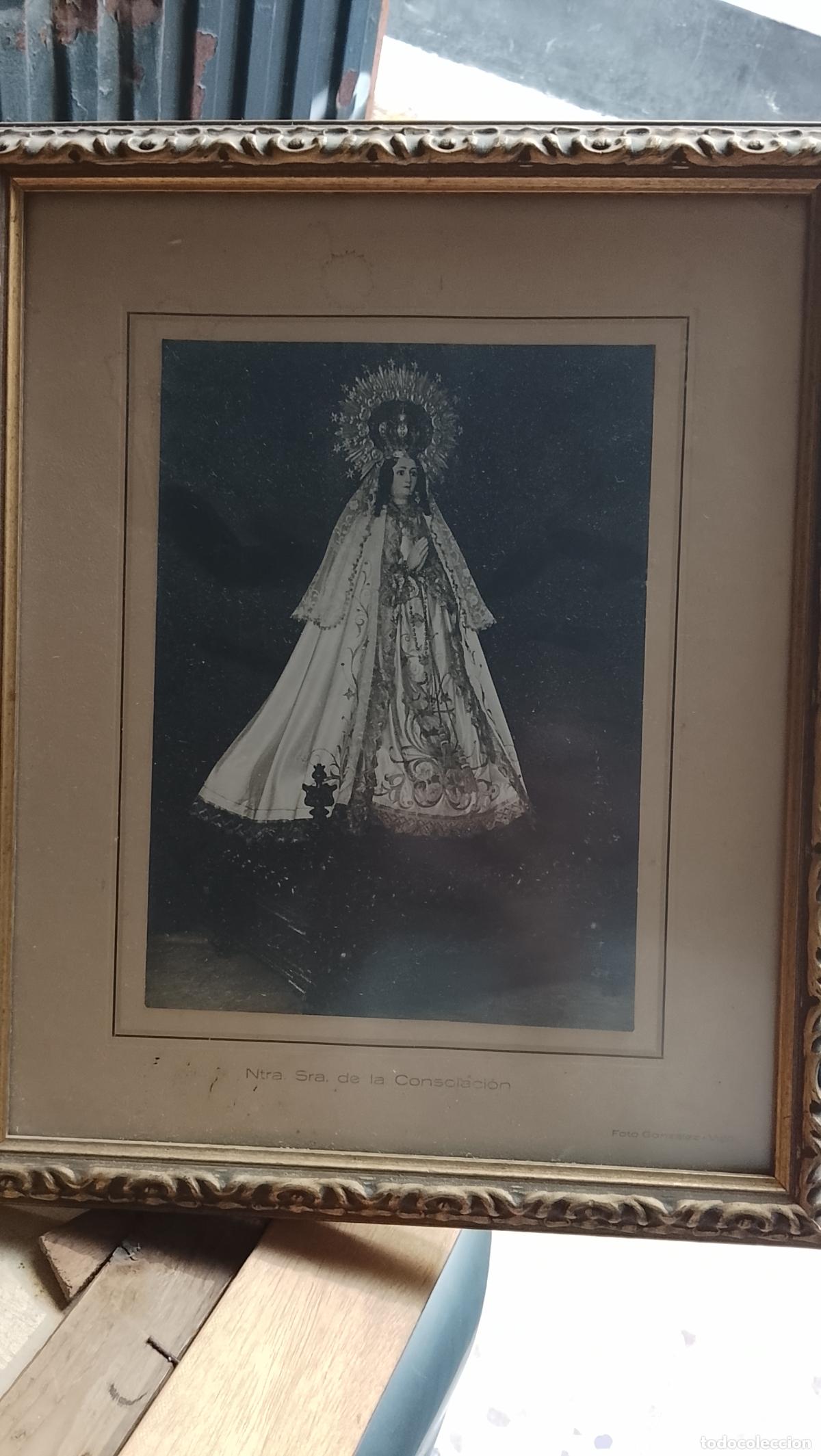 Fotograf&iacute;a antigua: Antigua fotograf&iacute;a Virgen de la consolaci&oacute;n de Vigo coya coia enmarcada 36,5x31,5 Benedicto Reguera