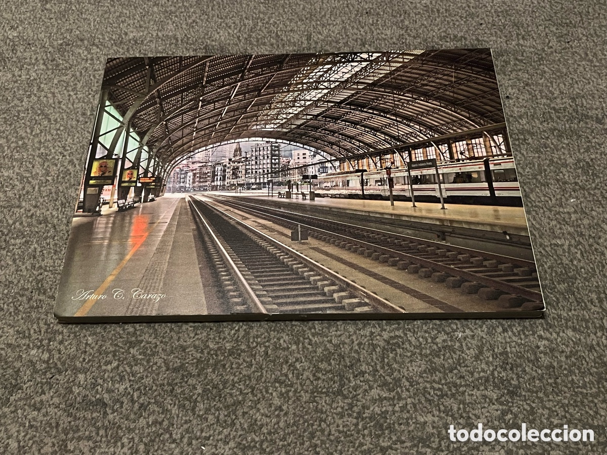 Fotograf&iacute;a antigua: Foto ESTACION DE TREN DE ABANDO INDALECIO PRIETO sobre goma espuma de 1cm. 35x26cm. Arturo C. Carazo