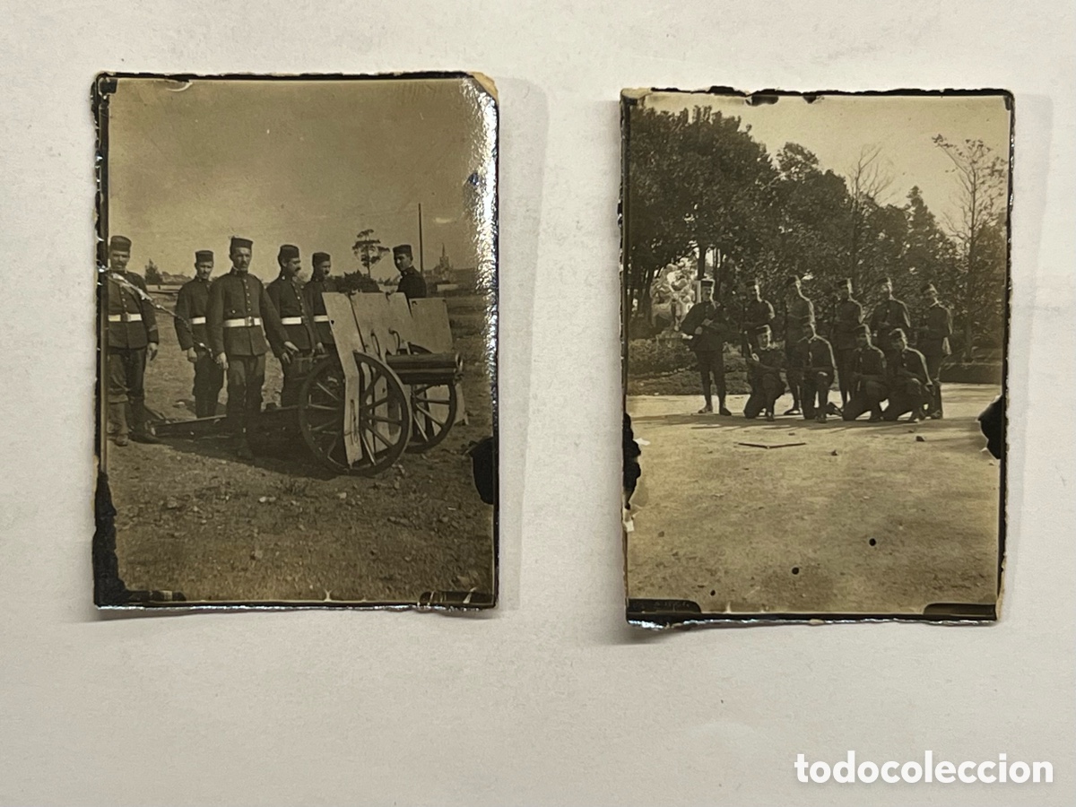 Fotograf&iacute;a antigua: MILITAR (2) Fotograf&iacute;as Grupo de Artilleros con Ca&ntilde;&oacute;n Schneider. &Eacute;poca Alfonsina.. (h.1906?)
