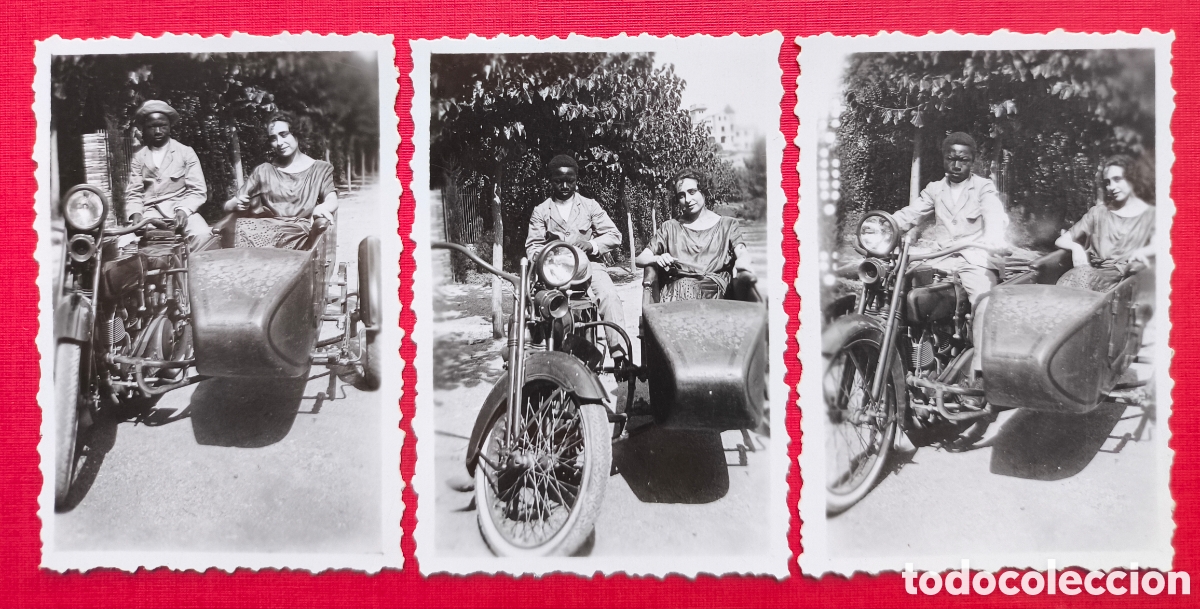 Fotograf&iacute;a antigua: HARLEY DAVIDSON JD MOTOCICLETA SIDECAR FOTOGRAF&Iacute;A LOTE 3 BUBI Y DAMA BARCELONA C. 1930