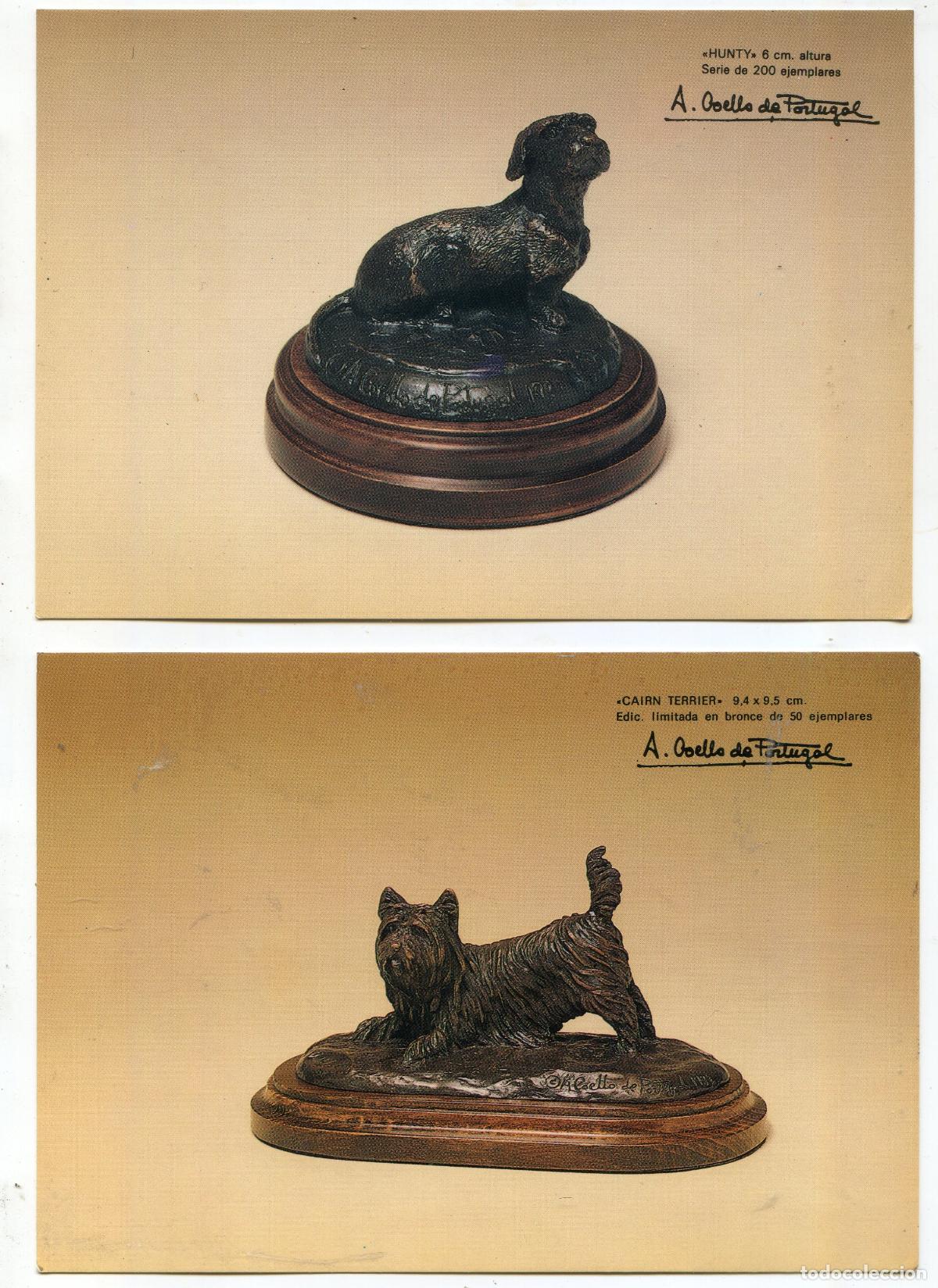 Fotograf&iacute;a antigua: Escultor Antonio Coello de Portugal, Dos fotos de esculturas de perros, con descripci&oacute;n