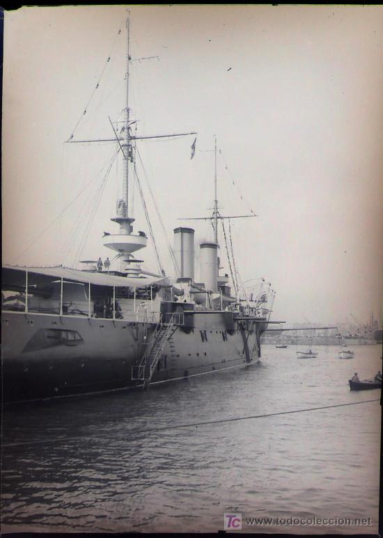 Antique Photography: crucero de la clase cardenal cisneros, puerto de Barcelona, 1910 aprox. cristal negativo 9 x 12 cm.