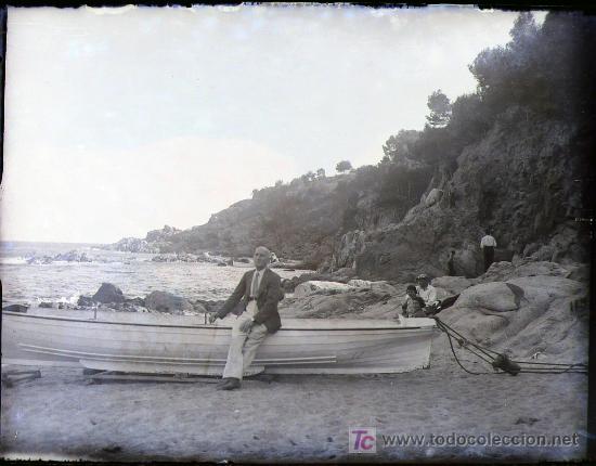 Antique Photography: COSTA BRAVA, PLAYA POR IDENTIFICAR, 1910 APROX. cristal negativo 9x12 cm.
