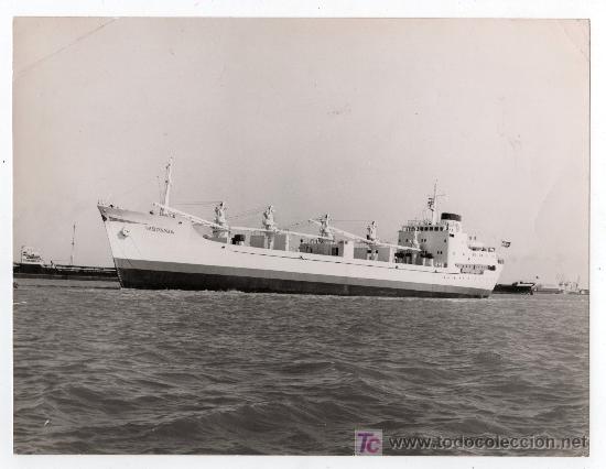 Fotografia antica: FOTOGRAFIA DEL BUQUE DE CARGA HISPANIA EN LA BAHIA DE CADIZ