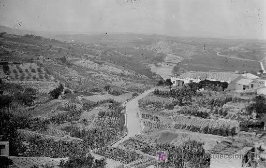 Fotograf&iacute;a antigua: Preciosa vista del Pened&eacute;s, r&iacute;o y puente del ferrocarril . Circa 1915.