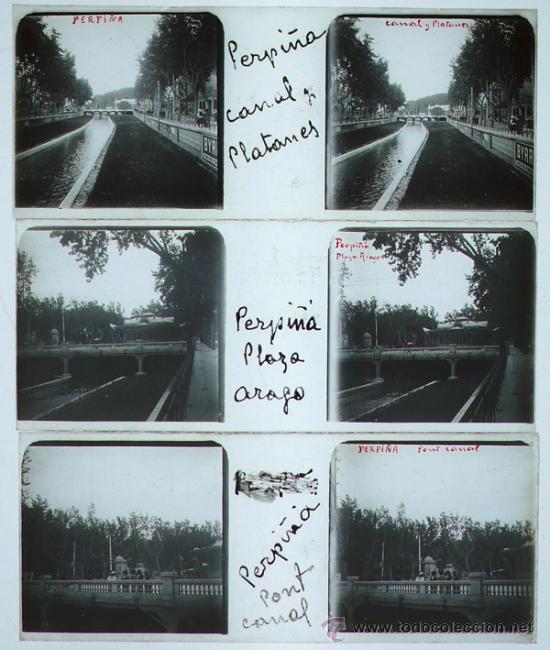 Antique Photography: Perpi&ntilde;&aacute;n, 1915's. 3 crsitales positivos estereo 10,5x4,3 cm.