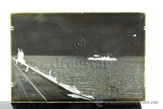 Antique Photography: PLACA FOTOGRAFICA ORIGINAL CRISTAL 10X15 DIQUE DE LEVANTE PUERTO DE CASTELLON G -3