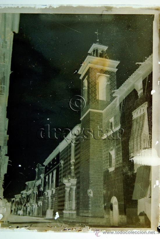 Fotograf&iacute;a antigua: PLACA CRISTAL TAMA&Ntilde;O 10X15 IGLESIA DE SAN AGUSTIN, GOBIERNO CIVIL CALLE MAYOR CASTELLON