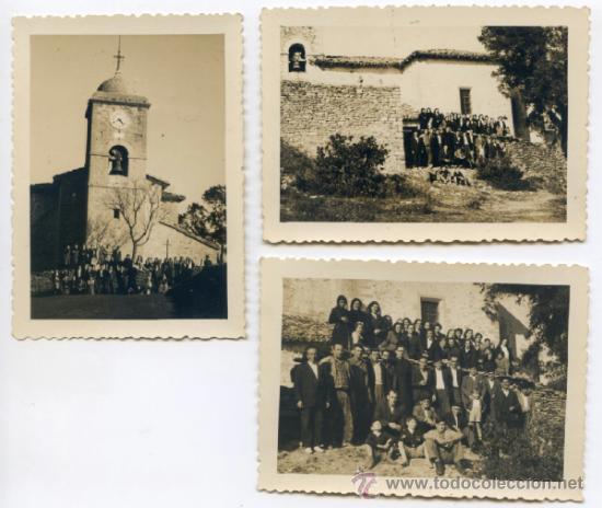 Fotografia antiga: Tres fotos de Iglesia en el Pa&iacute;s Vasco con grupo de gente. A&ntilde;os 40