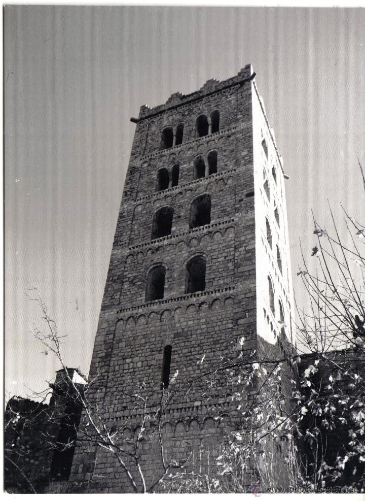 Fotograf&iacute;a antigua: FOTOGRAFIA TORRE CAMPANARIO DE LA IGLESIA PARROQUIAL DE BREDA (GERONA)