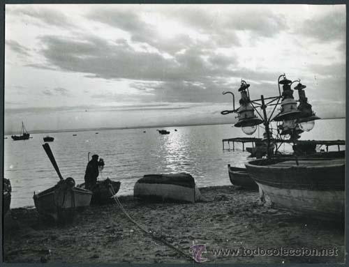 Alte Fotografie: Marina. Playa. Barcas. Pesca. c. 1950