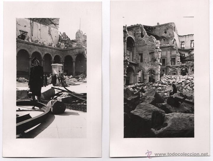 Fotograf&iacute;a antigua: ruinas del alc&aacute;zar de Toledo, a&ntilde;o 1942. 2 fotografias.