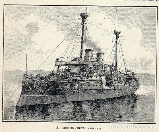 Fotograf&iacute;a antigua: REINA REGENTE 1885 CRUCERO ESPA&Ntilde;OL ILUSTRACION RETAL  HOJA REVISTA
