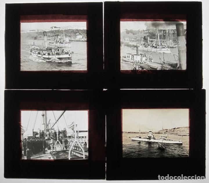 Antique Photography: BARCOS DE GUERRA, 1900'S. 4 CRISTALES POSITIVOS 8X8 CM.