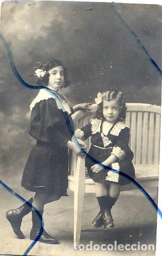 Fotografia antica: RETRATO 2 NI&Ntilde;AS TAMA&Ntilde;O POSTAL REVERSO  ESCRITO