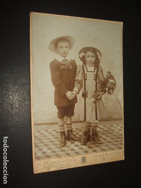 Fotografia antica: RETRATO DE NI&Ntilde;OS EMIGRANTES DE MALLORCA A BELGICA FAMILIA FLEIXAS TAMA&Ntilde;O CABINET HACIA 1900