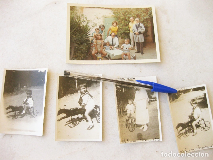 Alte Fotografie: 5 FOTOGRAFIAS ANTIGUAS DE UN COCHE DE PEDALES Y UN CABALLO DE NI&Ntilde;O