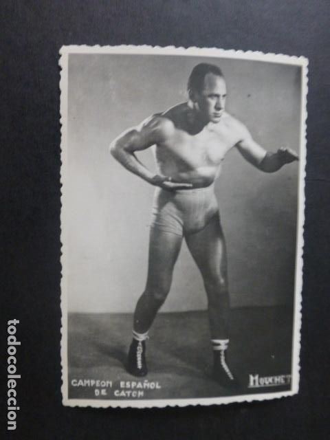 Fotograf&iacute;a antigua: BOXEO RETRATO DEL BOXEADOR MOUCHET CAMPEON ESPA&Ntilde;OL DE CATCH FOTOGRAFIA A&Ntilde;OS 40 8,5 X 12 CMTS