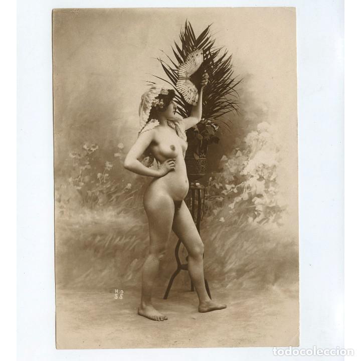 Fotograf&iacute;a antigua: DESNUDO FEMENINO DE ESTUDIO, foto: Henri Oltramare 1910 APROX. 12x16,5 cm.