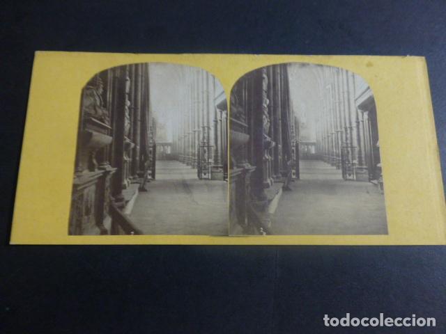 Fotografia antica: INTERIOR DE CATEDRAL GOTICA A IDENTIFICAR ESPA&Ntilde;A VISTA ESTEREOSCOPICA ALBUMINA SIGLO XIX