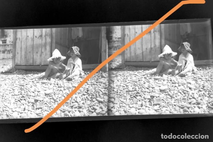 Alte Fotografie: Negativo de fotograf&iacute;a. cercan&iacute;as Badalona.Barcelona.placa cristal estereosc&oacute;pica