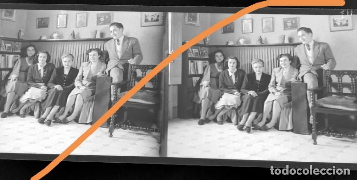 Fotografia antica: Antiguo negativo de fotograf&iacute;a estereosc&oacute;pica.Familia catalana.Cercan&iacute;as de Barcelona.a&ntilde;os 30/40.