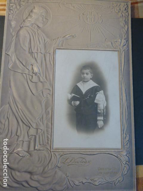 Fotografia antica: SAN SEBASTIAN DUCLOUX FOTOGRAFO RETRATO DE NI&Ntilde;O PRIMERA COMUNION 19 X 28 CMTS