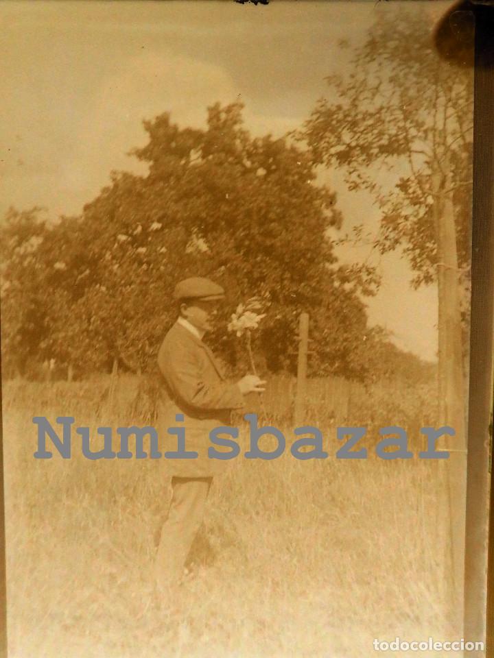 Fotografia antiga: NEGATIVO PLACA CRISTAL - GELATINO-BROMURO DE ARGENTA - 9 X 12 CM.- Se&ntilde;or en campo
